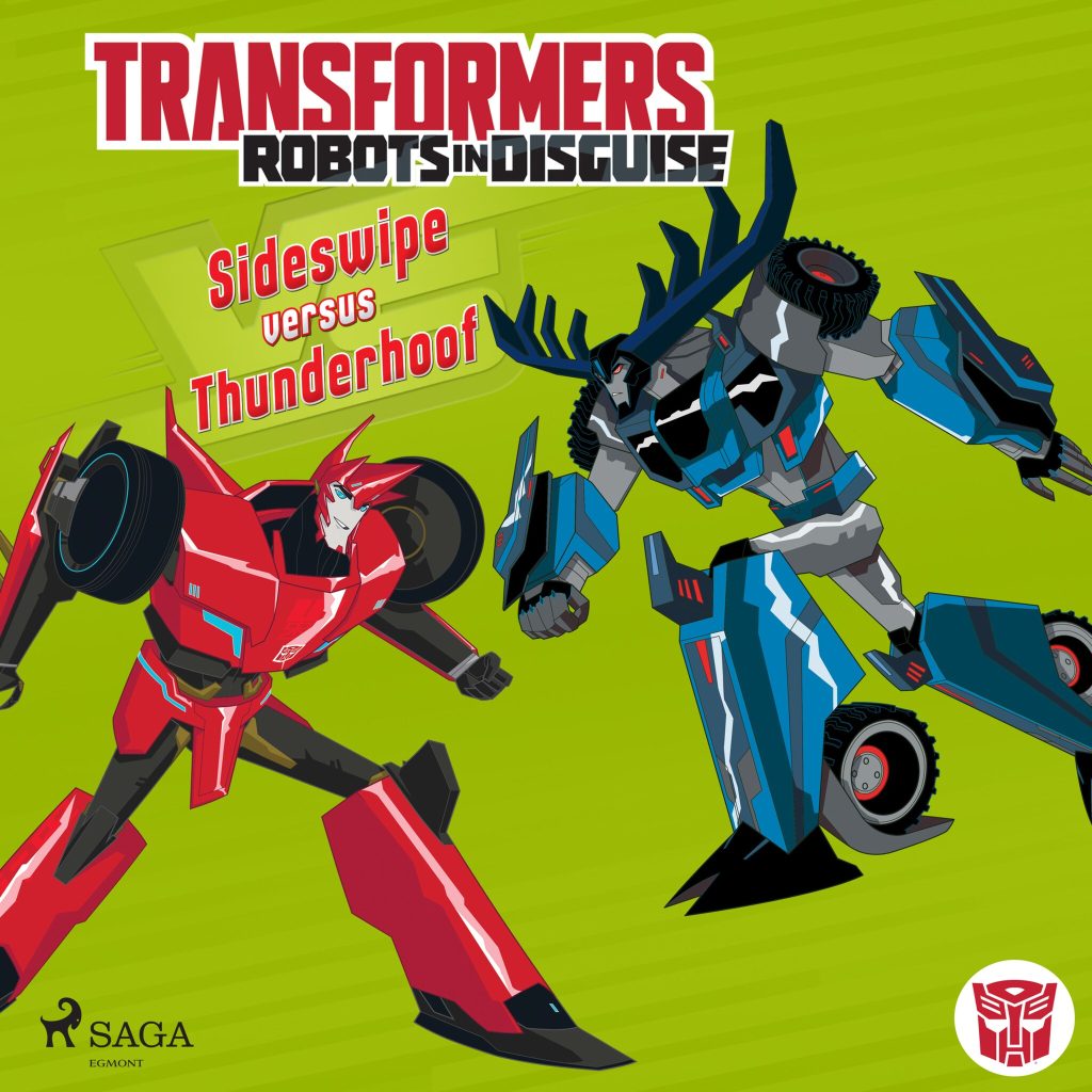 Omslag till ljudboken Transformers - Robots in Disguise - Sideswipe versus Thunderhoof av John Sazaklis
